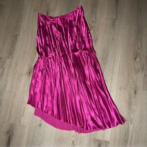 & Other Stories Fuchsia Satin Midi Skirt Size 10 • Asymmetric Hem
